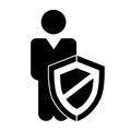 Person and protection shield icon for web - vector Royalty Free Stock Photo